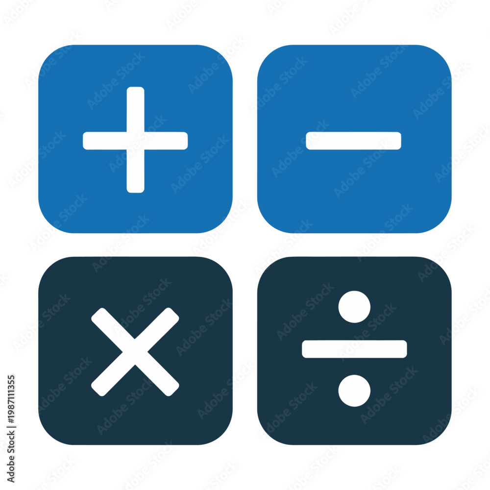 Obraz premium Blue vector with icons of addition, subtraction, multiplication, and division symbols.