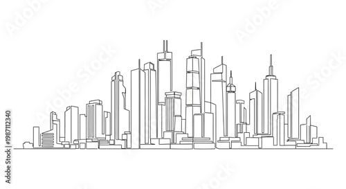 Minimalist hand drawn sketch of a modern city skyline.