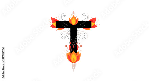 ornate cross symbol with flame design elements