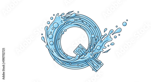 Water splash forming female symbol with blue lines and circles