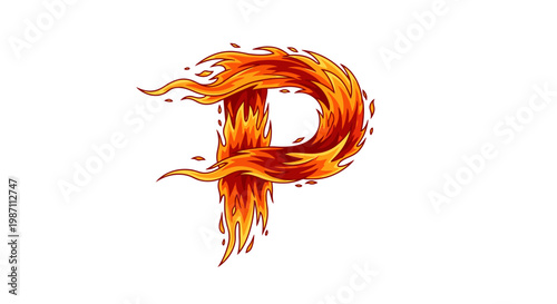 flaming letter D, fire flame alphabet, burning orange font