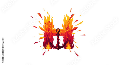 Blazing phoenix rising from flames, fiery bird of myth