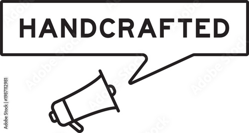 Megaphone icon with speech bubble in word handcrafted on white background