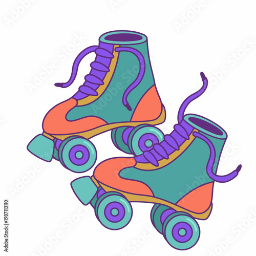 This image features a pair of vibrant retro roller skates, showcasing bright colors and laces, perfect for a fun and energetic representation of skating culture.