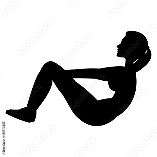 Abdominal Crunch Exercise Silhouette Performing Core Strength Workout on Floor