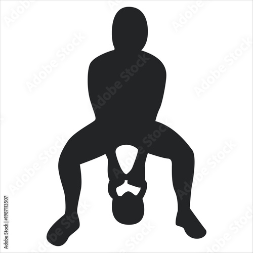 Wide Squat Kettlebell Deadlift Silhouette in Lower Body Strength Training Pose