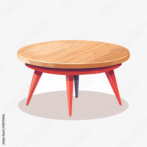 Ein runder Couchtisch aus Holz im Mid-Century-Modern-Stil