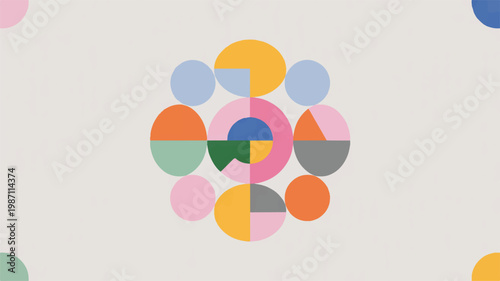 colorful pie chart circles on beige background  business data visualization