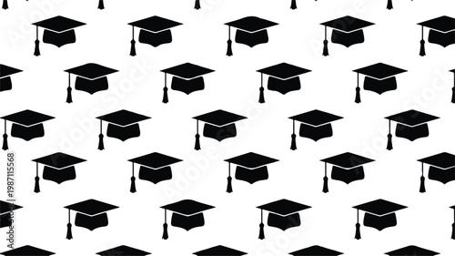 Graduation caps with tassels on white background