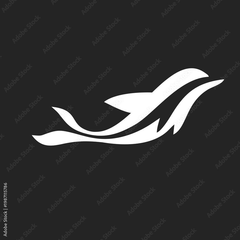 Obraz premium Abstract White Dolphin Logo Design Swimming Silhouette Isolated on Dark Background