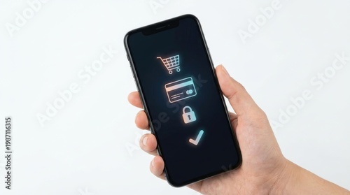 Mobile phone showing secure online checkout screen.