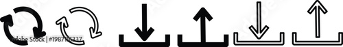 
Upload and download icons, arrow upload and download. Upload download icons in outline and flat style. download and upload icon button
