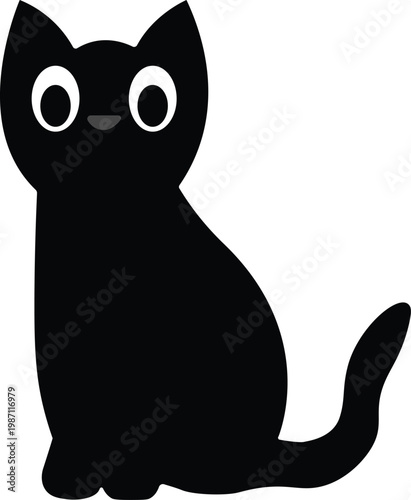 Black Cat with Bright Eyes Sitting Calmly – Mysterious and Elegant Animal Portrait