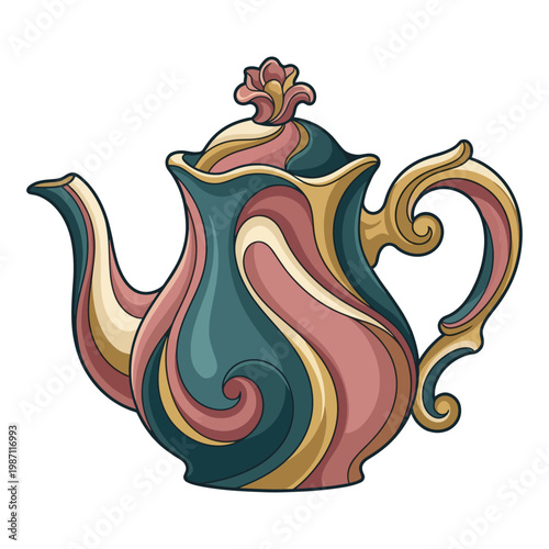This image features a vibrant and intricately designed teapot, signifying cultural richness and celebrating traditional tea ceremonies with a modern artistic approach.