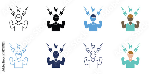 Stress icon set multiple style collection, mental pressure anxiety overload emotion symbols