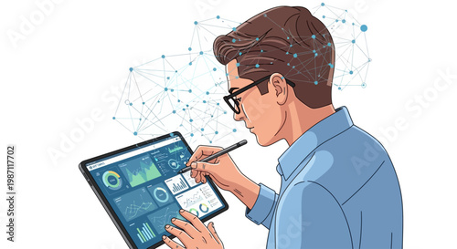 Man using digital tablet with stylus.