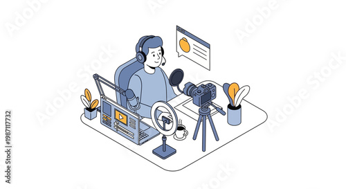 Man wearing headphones sitting at desk.