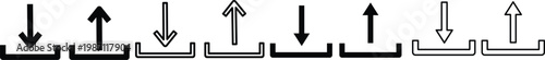 Upload and download icons, arrow upload and download. Upload download icons in outline and flat style. download and upload icon button
