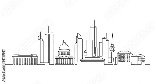 Continuous single line drawing of Sydney city skyline.