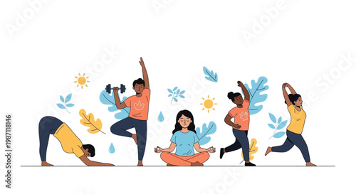 People doing yoga and exercise.