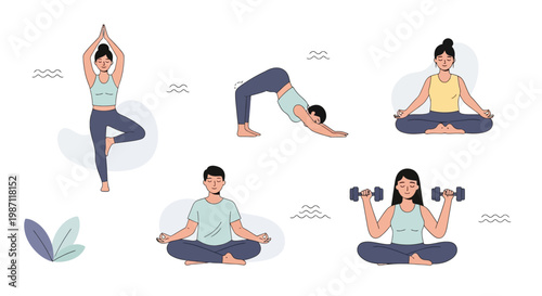 People doing yoga and exercise poses.