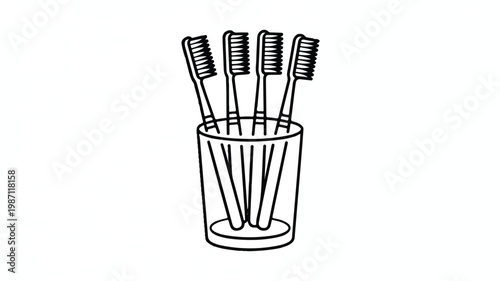 toothbrushes in a toothbrush holder on white background