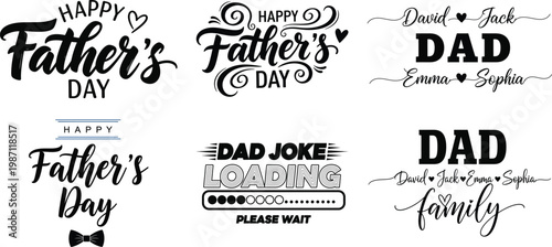 Collection of hand lettered 'father's day' and 'dad' typography designs
