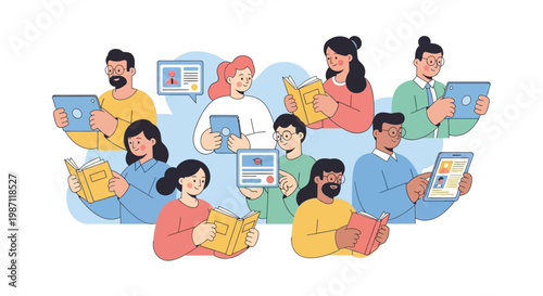 People reading books and using laptops.