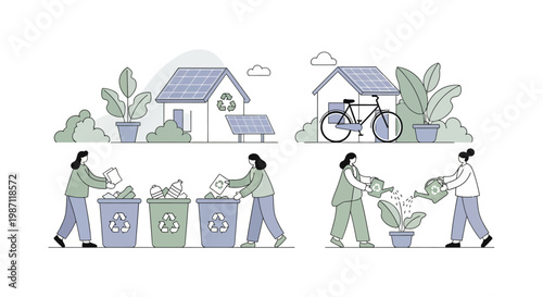 People recycling and sorting waste.