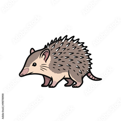 Cute cartoon hedgehog walking on white background