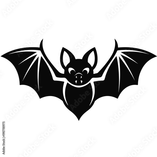 Black bat silhouette flying isolated on white background