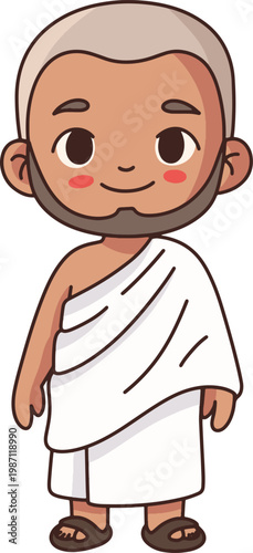 Cute Muslim Old Man Ihram Colored