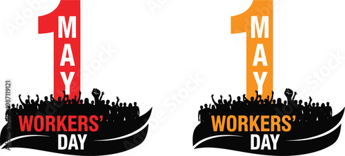 May day workers' day celebration graphic with bold typography and floral elements