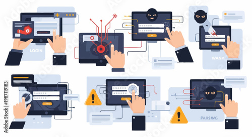 Cybersecurity concept showing login attempts and security threats.