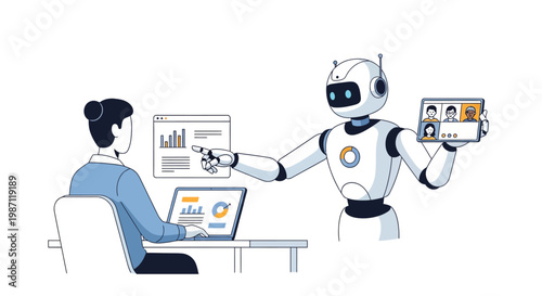 Robot holding a tablet near a person.