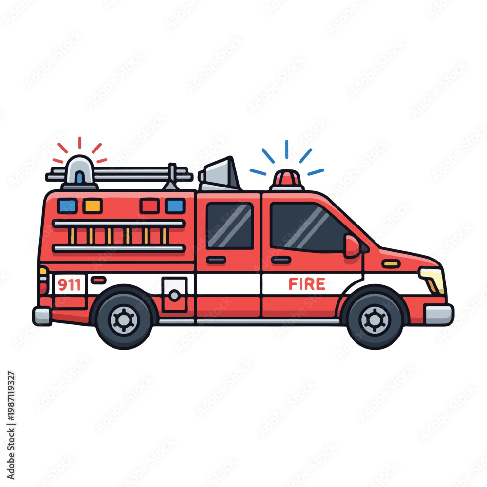 Fototapeta premium Fire rescue van with emergency lights on top