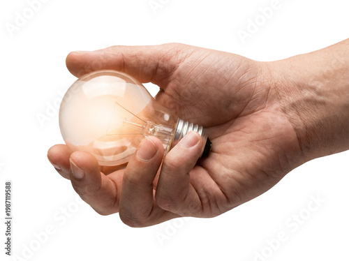 Hand Holding Glowing Light Bulb on White Background