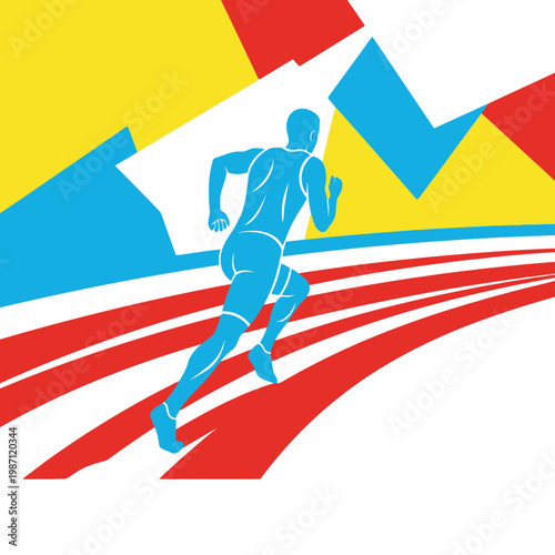 Runner Strives Along Colorful Track in Dynamic Motion Art