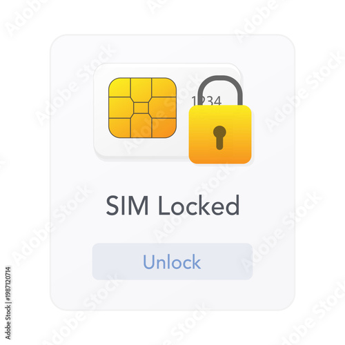 SIM locked status mobile interface screen. vector illustration