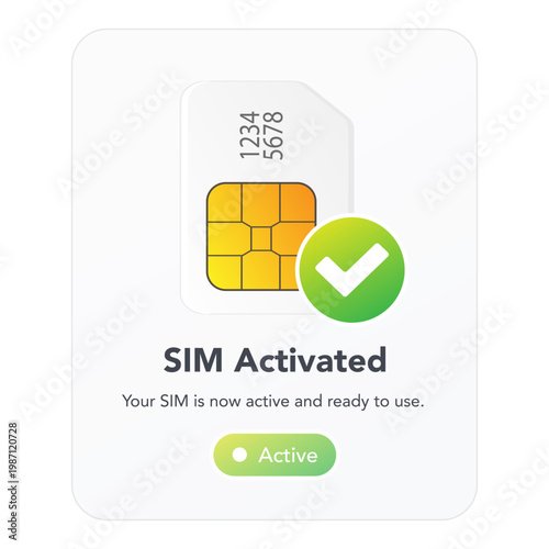 SIM activated confirmation mobile screen. vector illustration