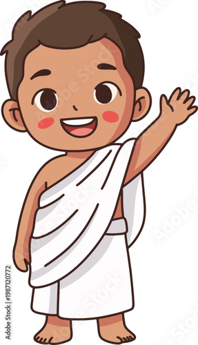 Muslim Boy Waving Ihram Colored