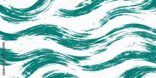 Teal wavy brush strokes on white background vector illustration