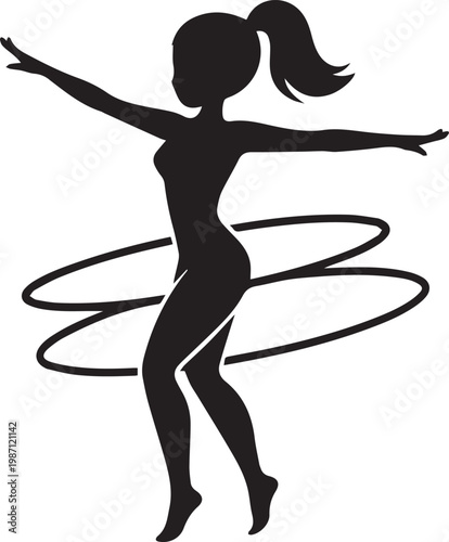 Woman gracefully performing with a hula hoop in an open space