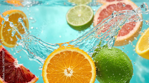 Citrus Fruits Splashing in Water stock gigapixel