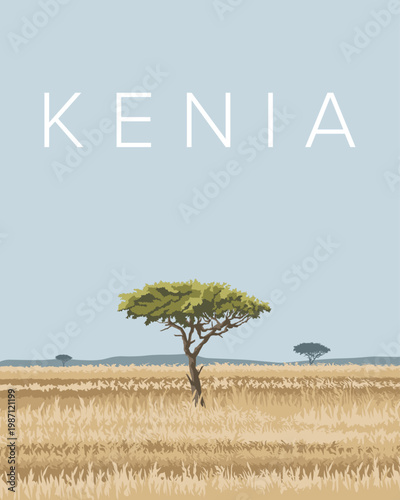 Kenia, Africa travel poster, banner, postcard