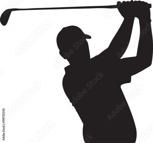 A golfer in mid-swing with a golf club extended behind them