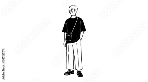 Minimalist Line Art Illustration of a Stylish Young Man.