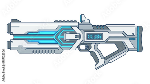 Futuristic Sci-Fi Laser Blaster Weapon Concept Illustration.