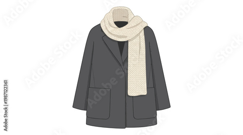 Minimalist dark gray wool coat with a warm beige knitted scarf.