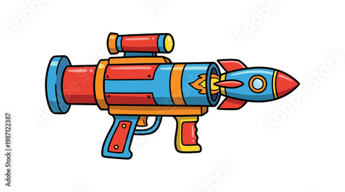 Cartoon style illustration of a futuristic rocket launcher toy weapon.